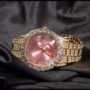 Gold pink watch ,THE HIP HOP Big Dial Full Iced Out ,Men Watches